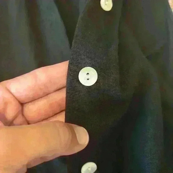 For Cynthia Womens Sz XS Black Linen Dress Button Front Pockets Asymmetrical Hem - Picture 7 of 11